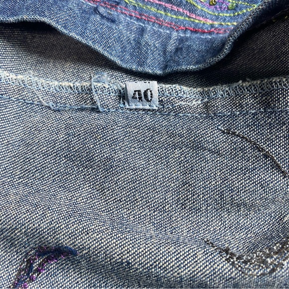 COUNTRY WEAR Vintage Denim Beaded Short Sleeve Shacket Pink Floral Large Petite - Picture 15 of 16